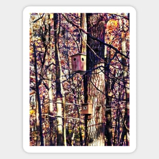 Two Birdhouses in the Autumn Woods Sticker